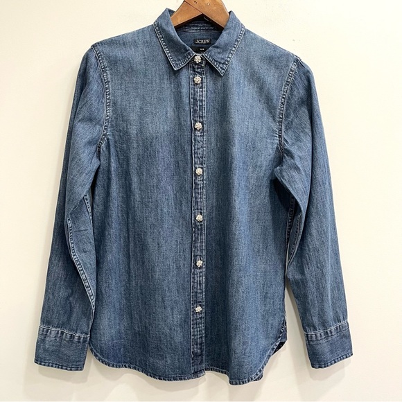 J Crew Slim-fit chambray shirt with jewel buttons BW194 Size 8 - Picture 5 of 12